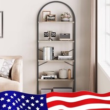 Tall Standing Display Rack 5 Tier Bookshelf, Metal Frame Bookcase, Grey Shelves,