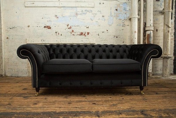 Chesterfield Couch Sofa Polster 3 Sitzer Couchen Sitz Garnitur Sofas Schwarz Neu-image