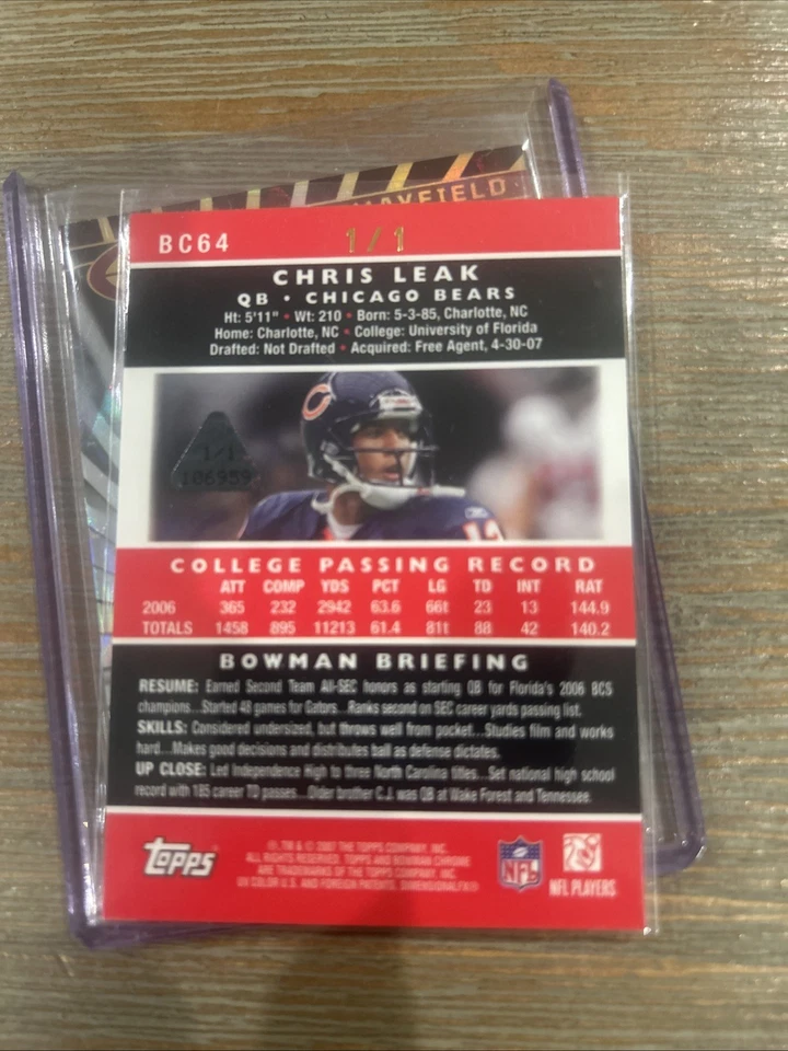 2007 Bowman Chrome Framed Printing Plate Magenta #BC64 Chris Leak /1 (RC) - Image 3 of 4