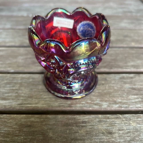 Vintage Imperial Glass Sunset Ruby Carnival Glass Egg Cup Toothpick Holder 