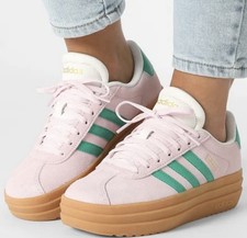 Adidas VL Court Bold Clear Pink Court Green Womens Platform Sneaker NEW