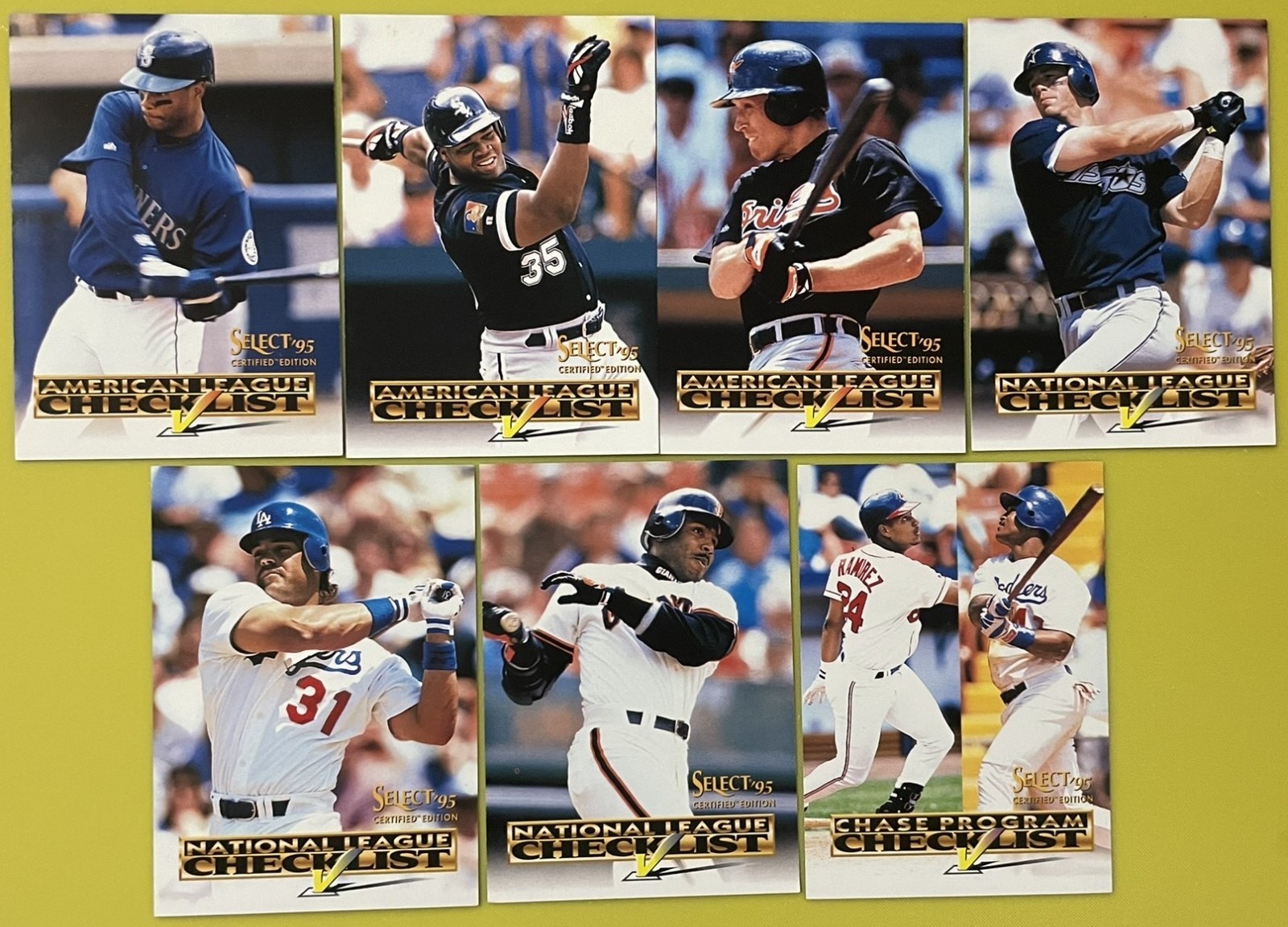 1995 Select Certified Baseball Checklists Set Griffey/Ripken/Bonds 7 Cards READ!