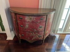Red Painted Chinoiserie Style Demilune Commode Chest 