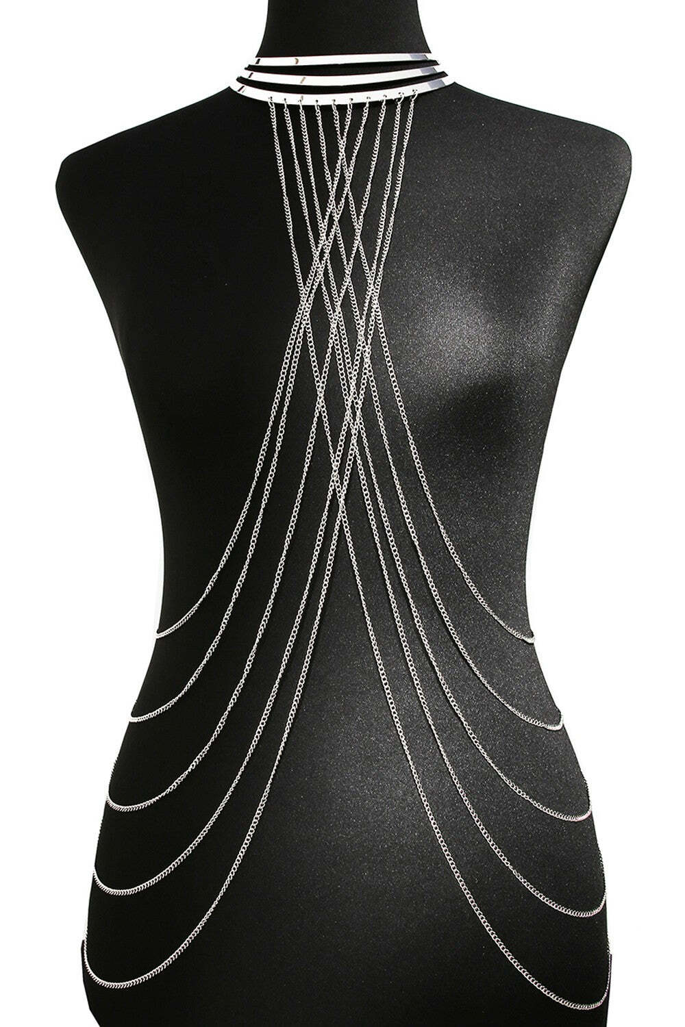 Tour de cou trois anneaux avec chaines, bijou de corps gothique et punk TU