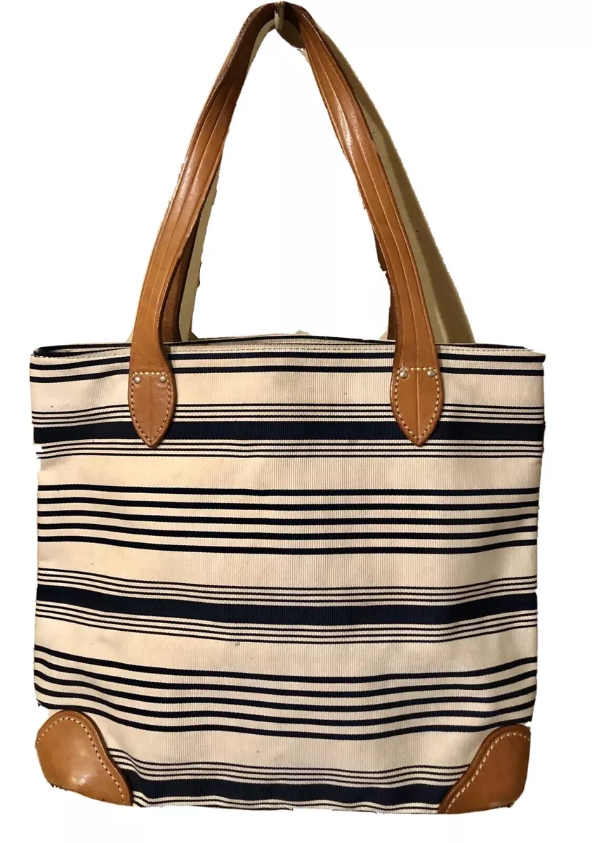 Agnes B voyage Striped Canvas leather trimmed tote Bag