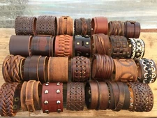 Men's Punk Wide Genuine Leather Belt Wristband Bangle Cuff Bracelet Adjustable