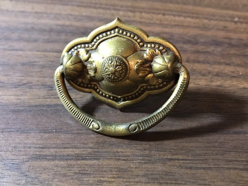 Small 1.75" Ornate Antique Pressed Brass Victorian Drawer Pull Replacement