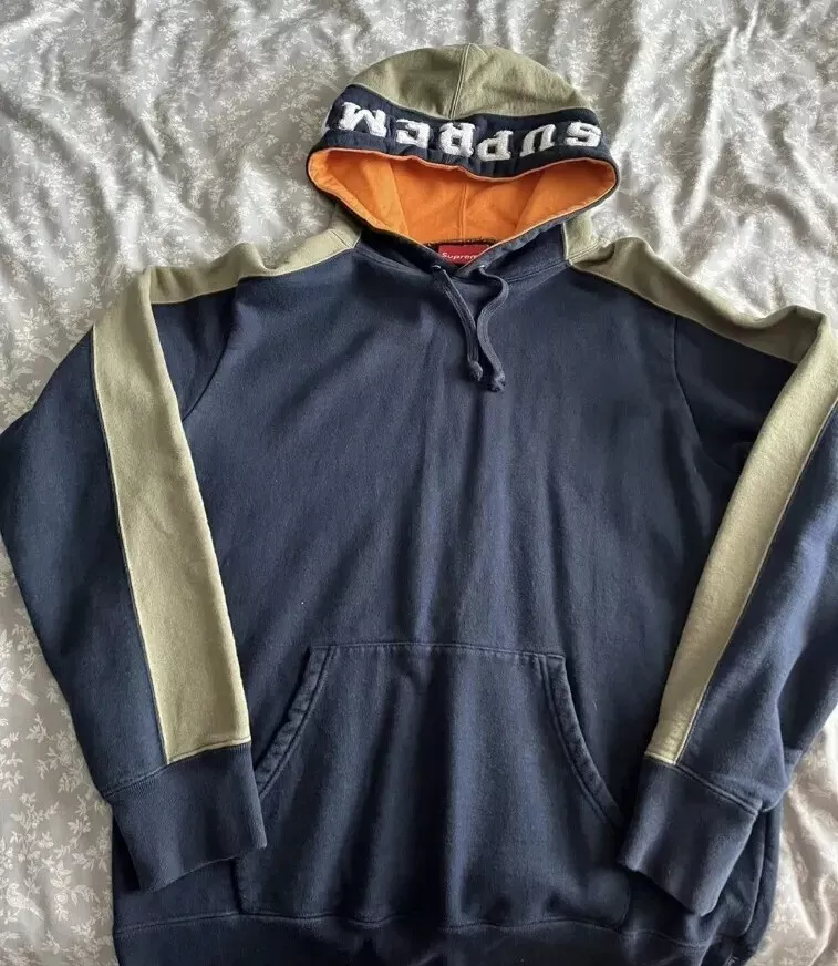 Sweat à capuche FW18 Supreme lambrissé taille M moyen bleu marine