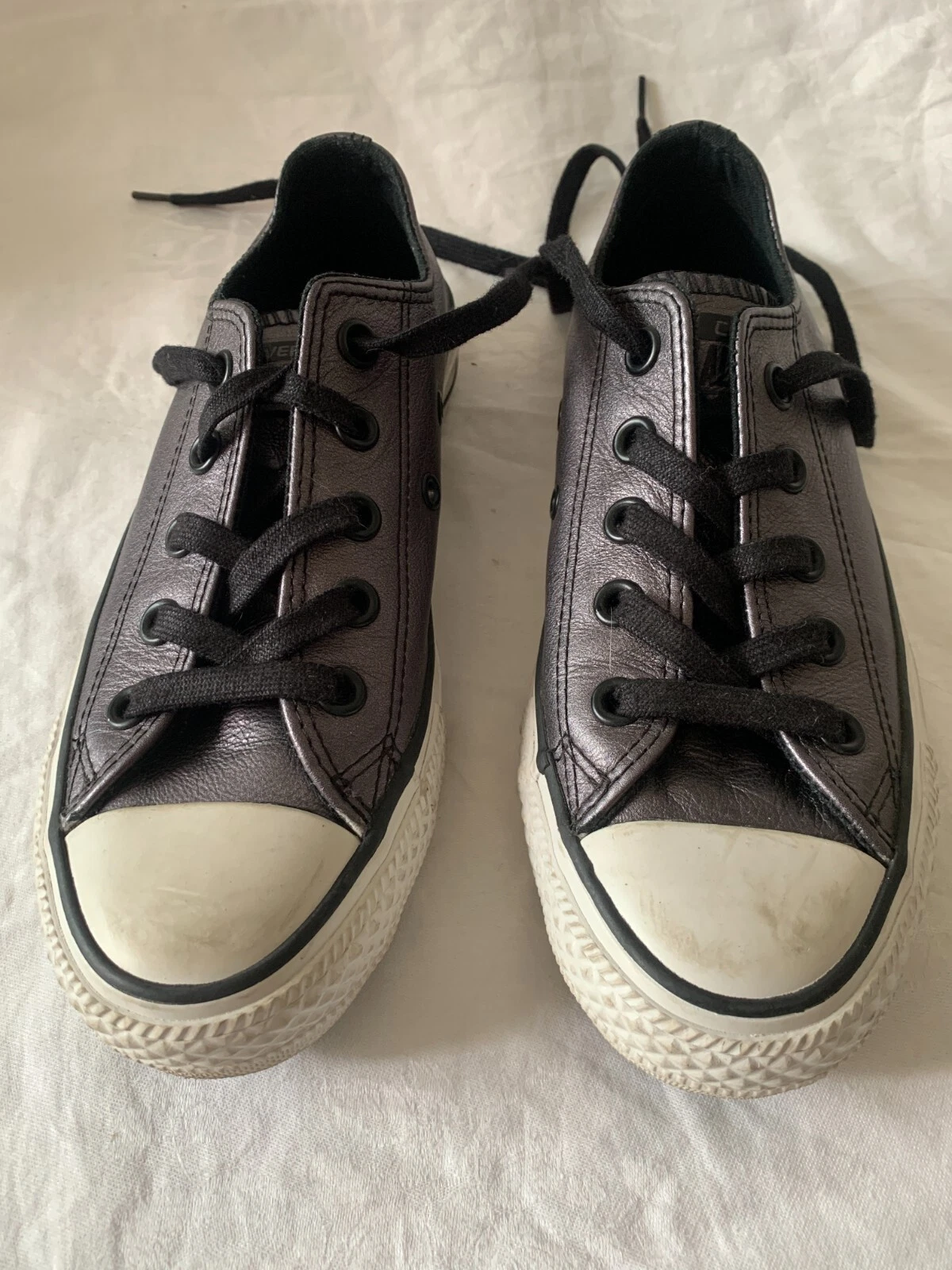 Converse All Star scarpe da ginnastica metallizzato grigio scuro pelle antracite UK 3