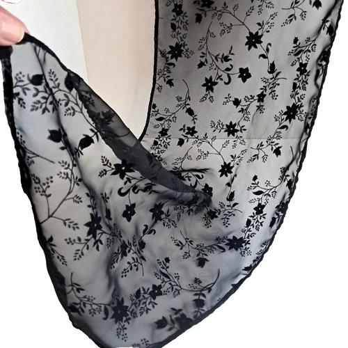 Sciarpa lunga vintage velluto trasparente burnout scialle nero floreale bohemien festa ballo - Foto 5 di 16