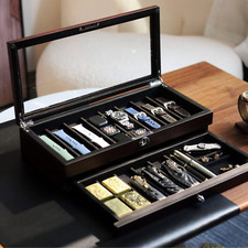 LUXURY Walnut Wood Knife Display Case Vintage Cabinet Wrist Watch Storage Box US
