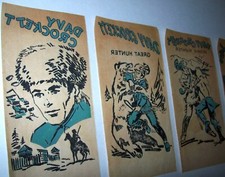 Davy Crockett Iron On Transfers Vintage Decals Cowboy Western 1950s Set 4 Blue
