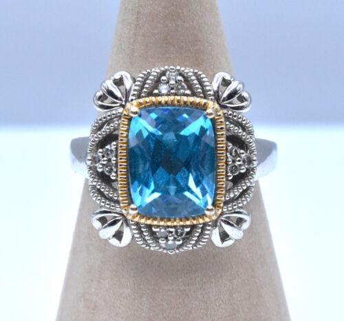 Alwand A. Vahan Sterling Silver & 14k Yellow Gold Blue Topaz Ring sz 7