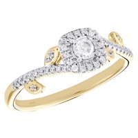 10K Gelbgold Diamant Quadratisch Halo Verlobungsring BläTter Promise Band 1/4