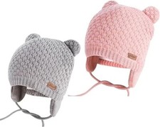 2 Winter Beanie Hat for Baby Kids Toddler Earflap Cute Warm Fleece Lined Knit