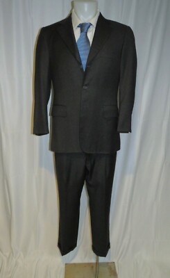 Ascot Chang Super 120 Merino Wool Solid Charcoal Bespoke Three Button Suit 38S
