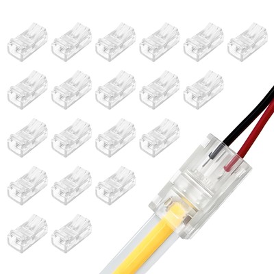 20 Pieces 2-Pin 8mm LED COB Strip Connector, Transparent Solderless LED Lingh...