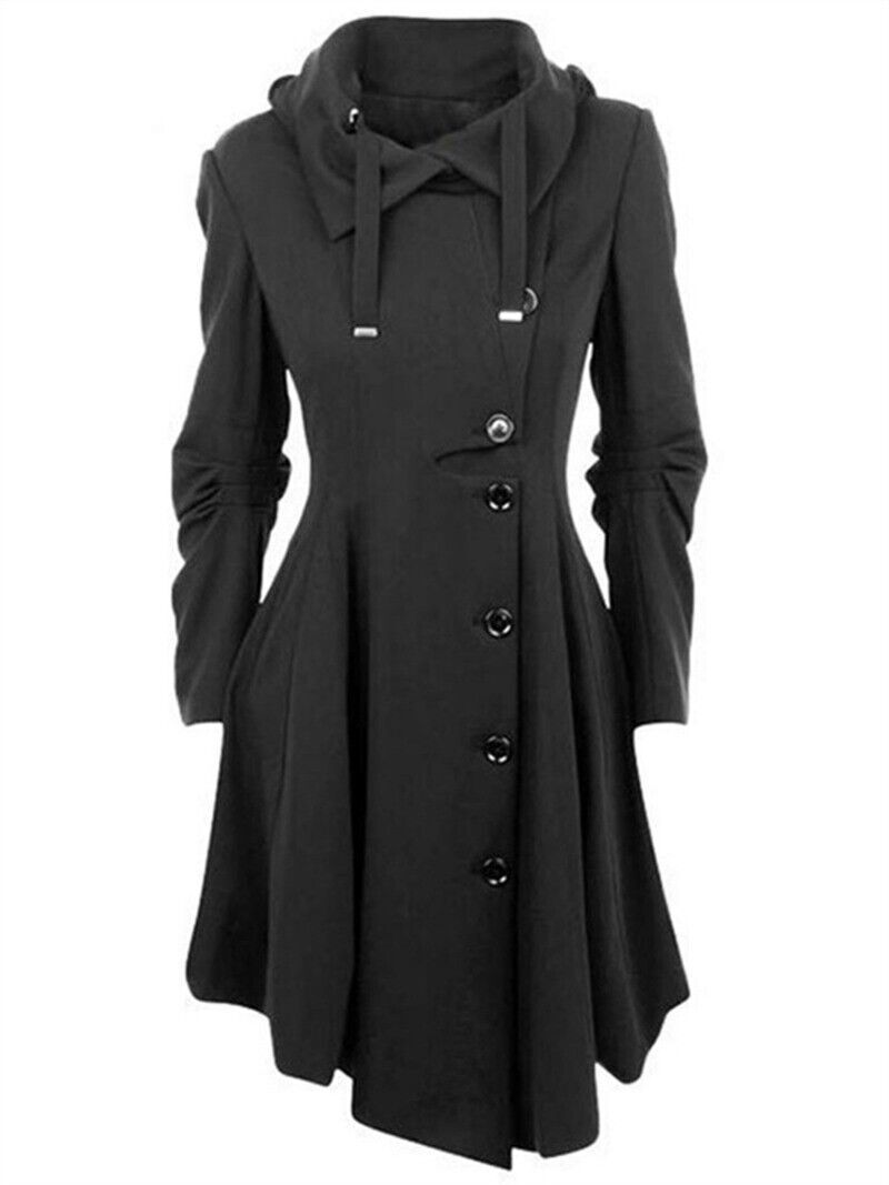 Goth Overcoat 2023 Long Slim Lapel Trench Coat with Button Streetwear