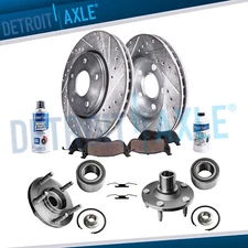 Front Wheel Hub + Drilled Brake Rotors Pads 2005-2012 Ford Escape Mazda Mercury