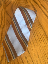 Nautica Men's Repp 100% Silk Tie Blue Tan Striped Classic Made In USA