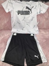 Puma Little Boy s 2pc All Over Logo Tee And Short Set Black White Size 2T NWT