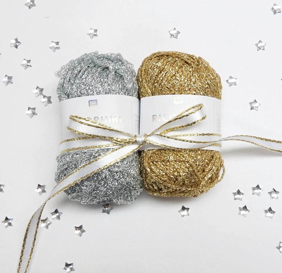 Rico RICORUMI DK Lamé Silver Gold Multi Irridescent Packs Crochet Yarn 10g Ball - Image 2 of 4