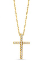 1/10ct Pave Setting Round Diamond Small Cross Pendant 18" Necklace 14K Gold