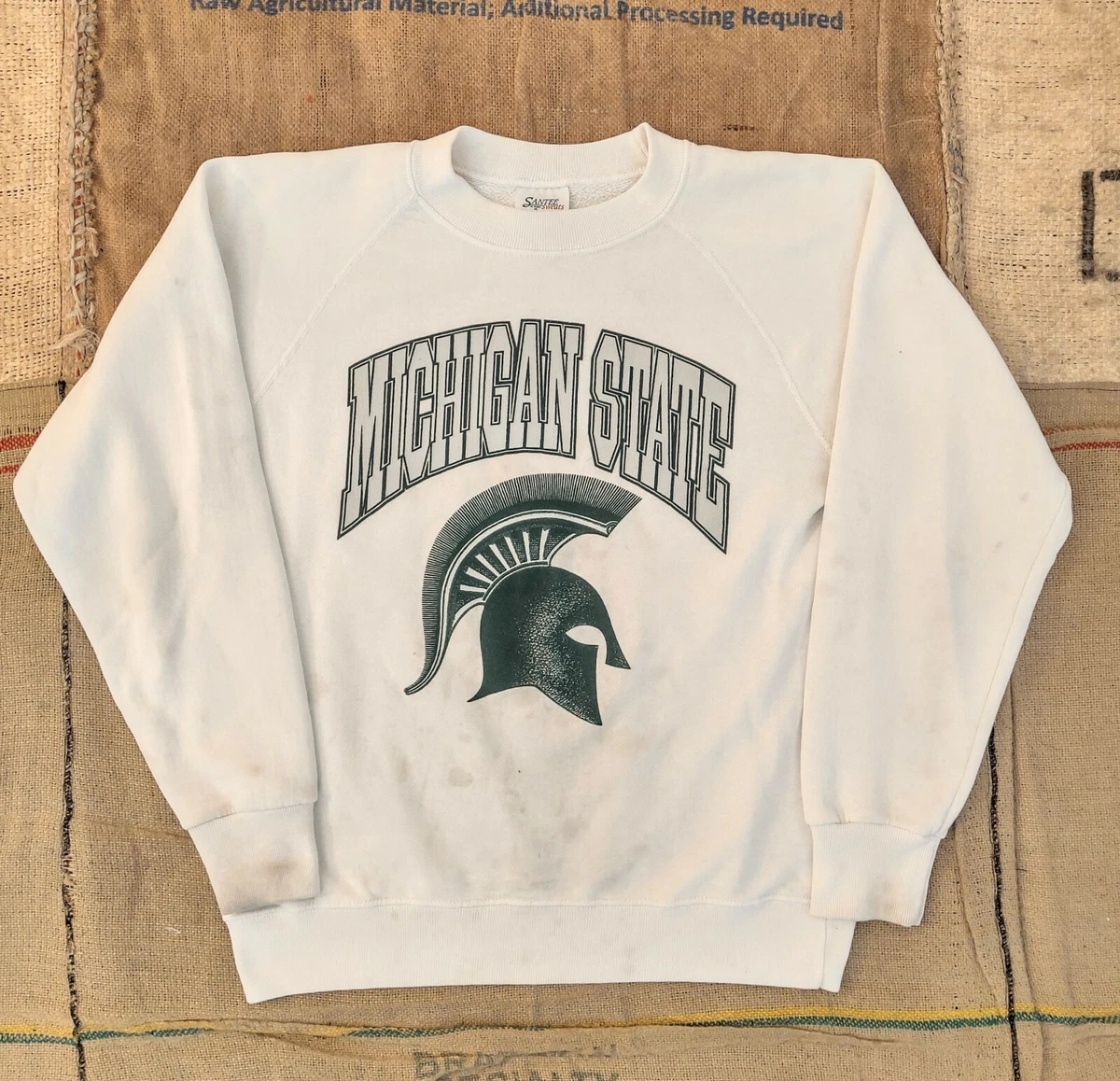 VTG 90s Santee Sweats MICHIGAN STATE University White Crewneck Sweatshirt Large