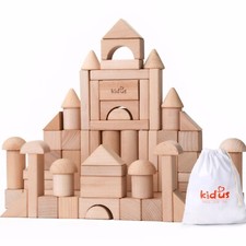 80pcs Wooden Natural Building Blocks Set with...