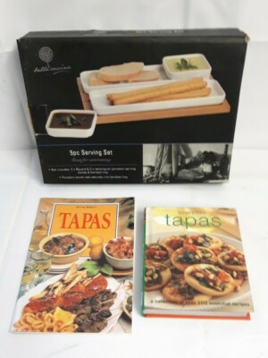 NEU Bella Cucina 5-teiliges Porzellan & Bambus Servierset & 2 Tapas Bücher-großartig 