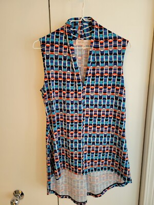 Philosophy Size M  Womens Geometric Pattern Stretchy Sleeveless Tunic V-neck Top
