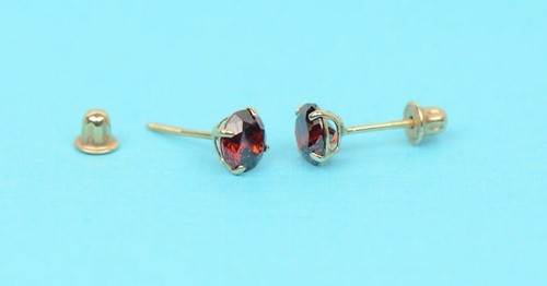 14K Solid Yellow Gold 4mm Round Birthstone Stud Earrings with screw back - Picture 8 of 19