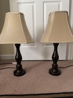 Pair of Bronze End Table Night Stand Buffett Lamps w/Square Shades — photo 1