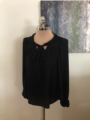 NWT Soaked in Luxury Black SL Everlyn Blouse Size Small Long Sleeves Neck Tie