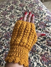 Handmade Crochet Mustard Fingerless Gloves Set