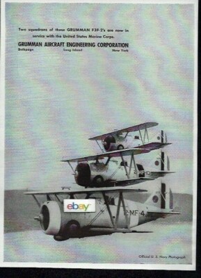 GRUMMAN AIRCRAFT CORP NY U.S.MARINES AIRCRAFT 2 SQUADRONS OF F3F-2'S 1938 AD