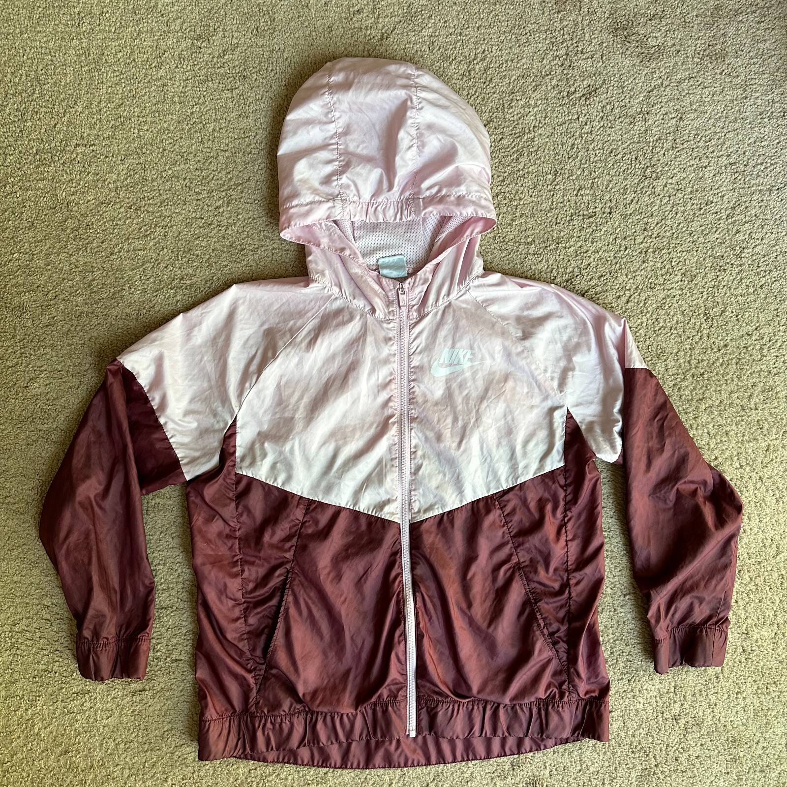 SACAI X NIKE Giacca a vento Nike donna XL vintage cappuccio zip intera rosso rosa tasche poliestere