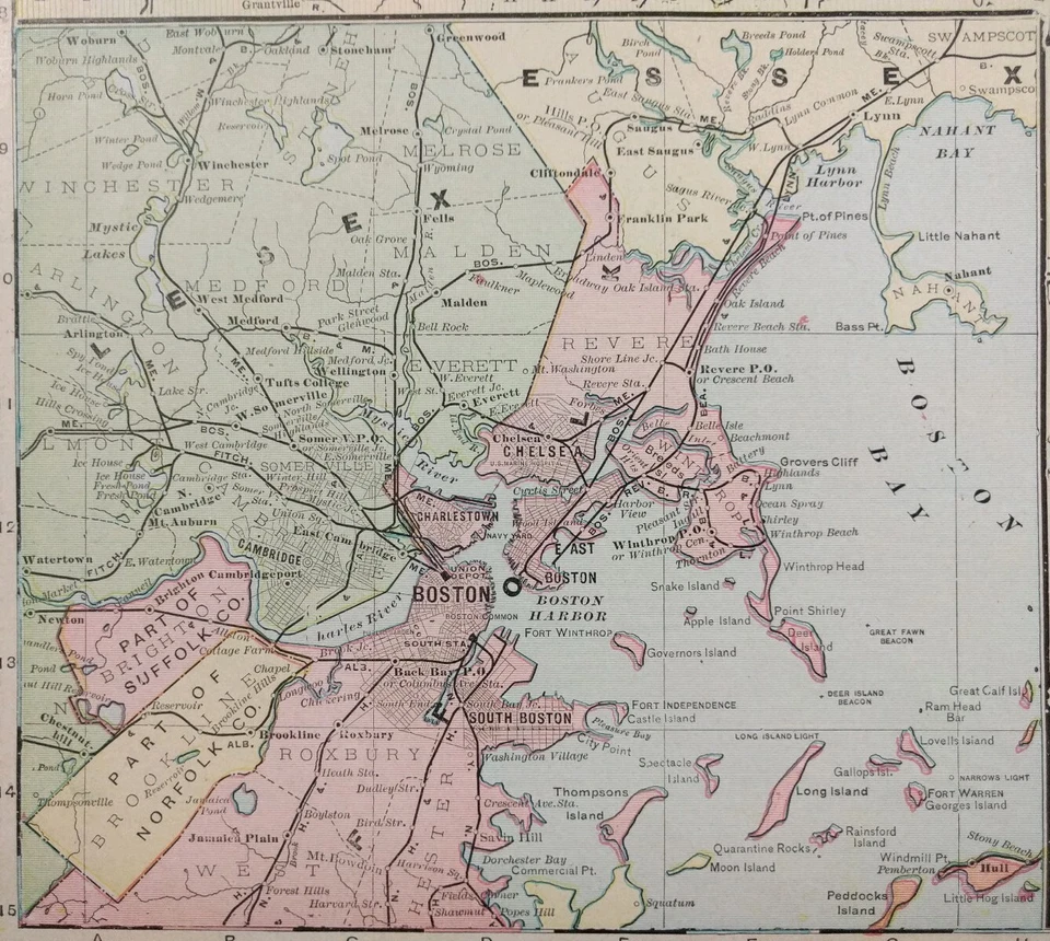 Mapa de colección 1902 de Massachusetts Rhode Island 22"x14" antiguo original Boston Foto 4 de 4