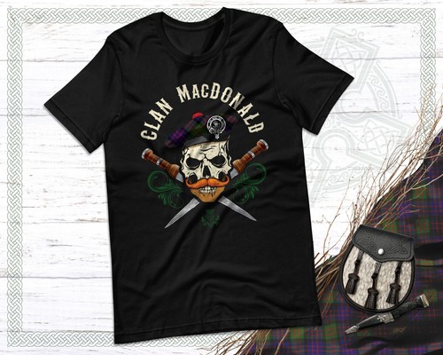 Scottish Clan MacDonald Surname Skull Wearing Tam Dirks Tartan Badge - 第 1/6 張圖片