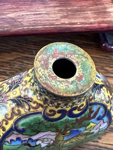 RARE COLOR Qing Chinese Cloisonne Snuff Bottle RARE Yellow Blue Gilt Bronze - Picture 7 of 20