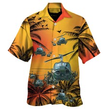 US Army UH-1 Huey Helicopter Hawaiian Shirt For Men Summer Aloha Casual