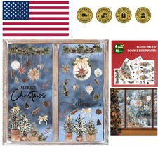 45 PCS Christmas Window Cling Sticker, Brown Xmas Trees Ball Ornaments for Ho...