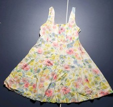 Gap Womens XL Tall Square Neck Smocked Linen Cottagecore Floral Dress White