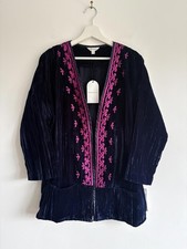 Monsoon blue textured velvet kimono with pink embroidery size medium