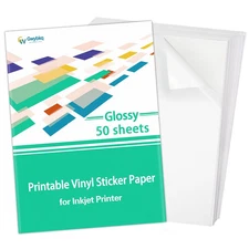 Gwybkq Sticker Paper Printable Vinyl for Inkjet Printer, 50 Sheets Glossy Whi...