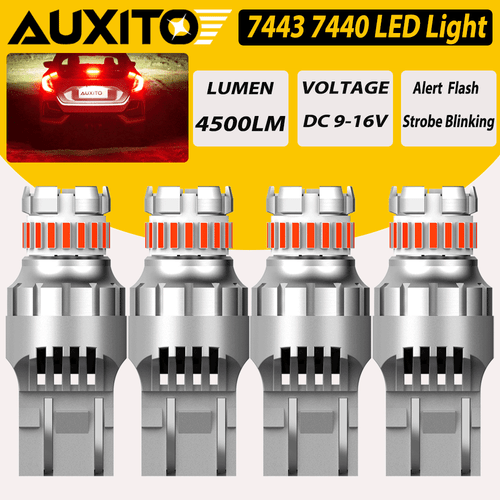 4pcs 7443 Super Red Alert Flash Strobe Blinking LED Brake Tail Light Bulbs Lamp - Foto 1 di 12