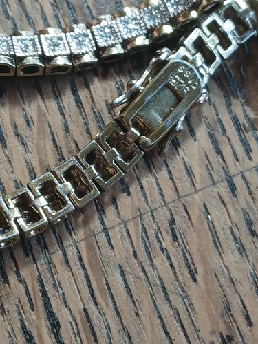 Vintage .925 Sterling Silver Vermeil Genuine Diamond Two Tone Bracelet 8" CISS - Picture 6 of 8