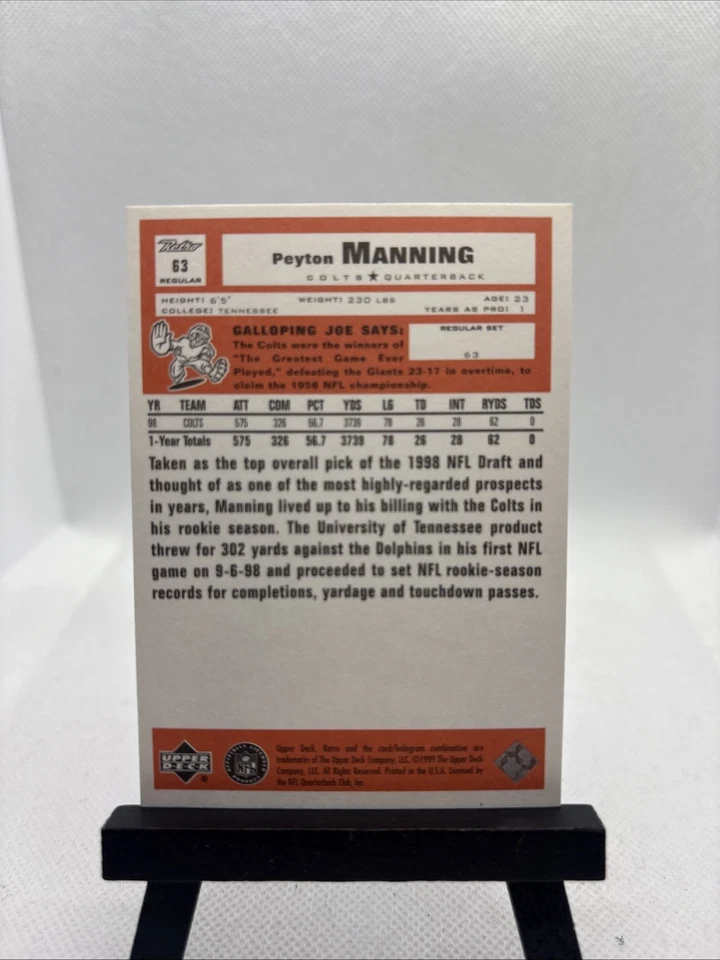 1999 Upper Deck Retro - Peyton Manning #63 - Image 2 of 2