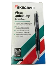 12 Pack Skilcraft Vista Quick Dry Retractable Gel Ink Pens Black Ink 0.7mm Point