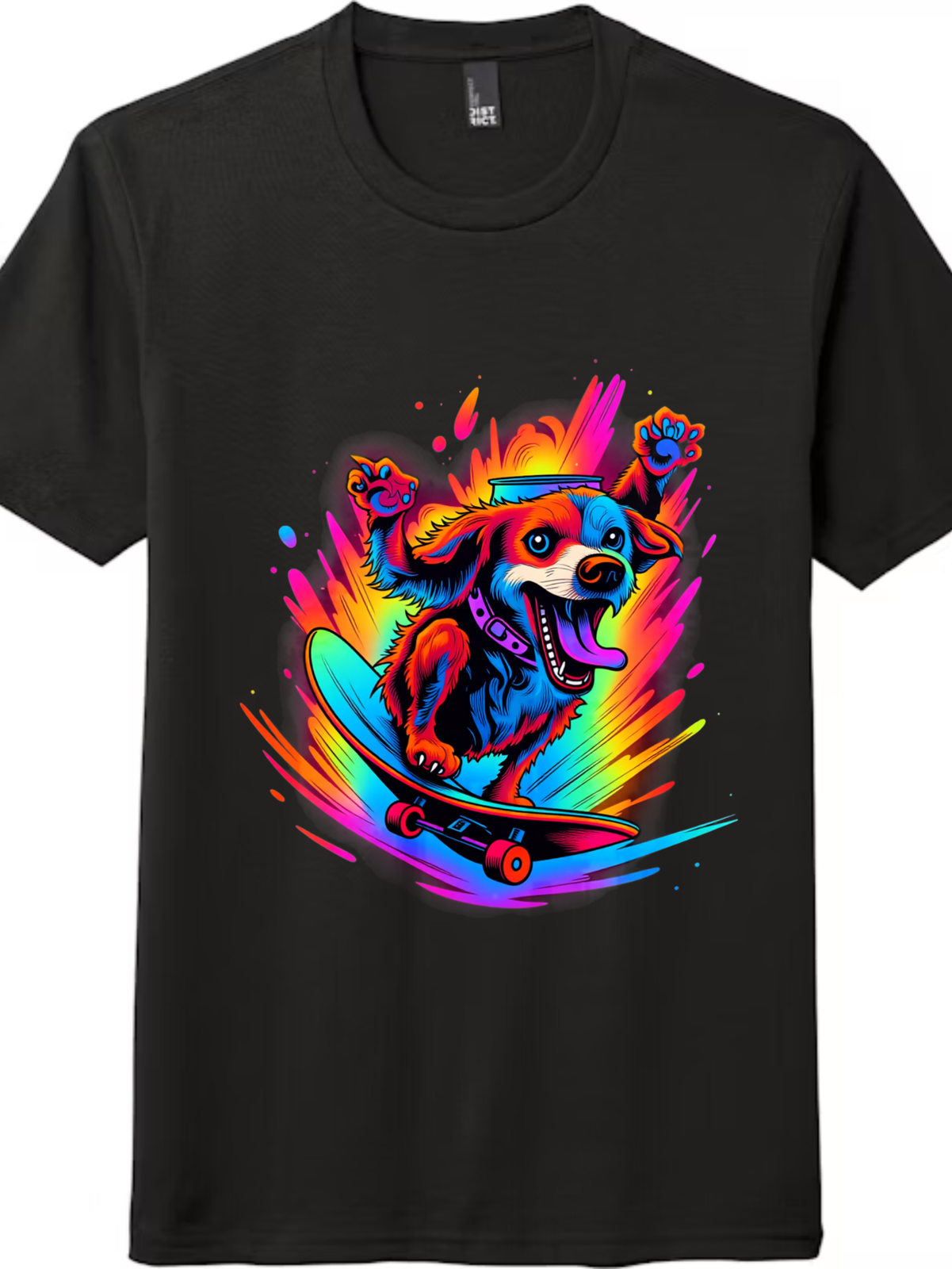 Vibrant Skate Dog Unisex T-Shirt, Cool Colorful Dog Skateboard Graphic Tee